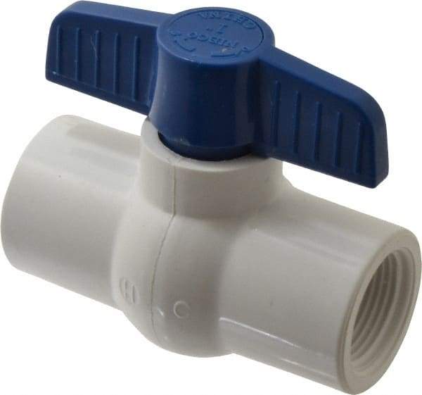 NIBCO - 1" Pipe, Standard Port, PVC Miniature Ball Valve - 1 Piece, Inline - One Way Flow, FNPT x FNPT Ends, Tee Handle, 150 WOG - Caliber Tooling