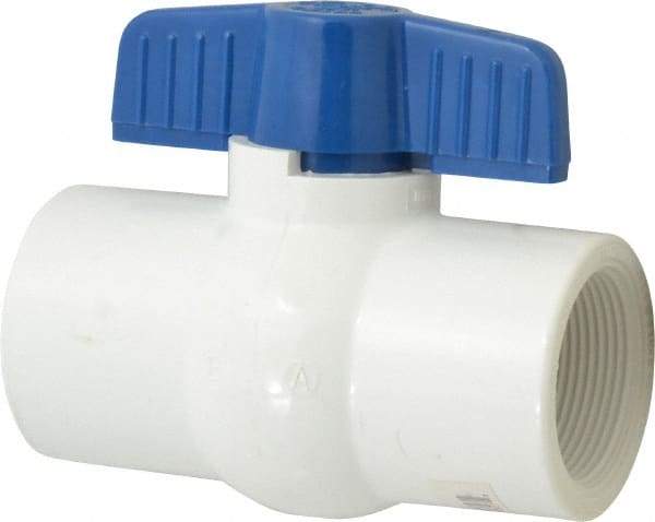 NIBCO - 1-1/2" Pipe, Standard Port, PVC Miniature Ball Valve - 1 Piece, Inline - One Way Flow, FNPT x FNPT Ends, Tee Handle, 150 WOG - Caliber Tooling