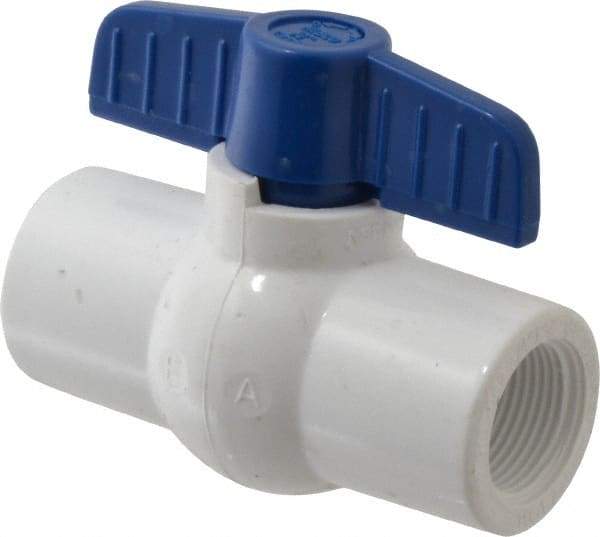 NIBCO - 3/4" Pipe, Standard Port, PVC Miniature Ball Valve - 1 Piece, Inline - One Way Flow, FNPT x FNPT Ends, Tee Handle, 150 WOG - Caliber Tooling