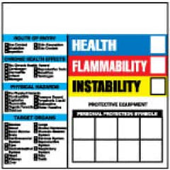 NMC - "Health - Flammability - Instability", 6" Long x 6" Wide, Pressure-Sensitive Vinyl Safety Sign - Square, 0.004" Thick, Use for Hazardous Materials - Caliber Tooling