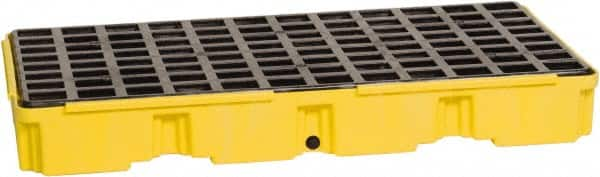 Eagle - 30 Gal Sump, 5,000 Lb Capacity, 2 Drum, Polyethylene Spill Deck or Pallet - 51-1/2" Long x 26-1/4" Wide x 6-1/2" High, Yellow, Drain Included, Low Profile, Vertical, Inline Drum Configuration - Caliber Tooling