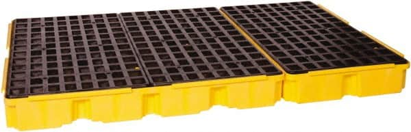 Eagle - 88 Gal Sump, 8,000 Lb Capacity, 6 Drum, Polyethylene Platform - 78.25" Long x 51-1/2" Wide x 6-1/2" High, Yellow, Drain Included, Low Profile, Vertical, 2 x 3 Drum Configuration - Caliber Tooling