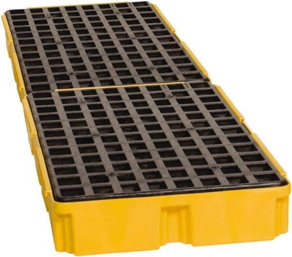 Eagle - 61 Gal Sump, 8,000 Lb Capacity, 4 Drum, Polyethylene Spill Deck or Pallet - 103-1/2" Long x 26-1/2" Wide x 6-1/2" High, Yellow, Drain Included, Low Profile, Vertical, Inline Drum Configuration - Caliber Tooling