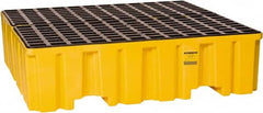 Eagle - 132 Gal Sump, 8,000 Lb Capacity, 4 Drum, Polyethylene Spill Deck or Pallet - 52-1/2" Long x 51-1/2" Wide x 13-3/4" High, Yellow, Liftable Fork, Vertical, 2 x 2 Drum Configuration - Caliber Tooling