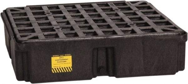 Eagle - 12 Gal Sump, 2,000 Lb Capacity, 1 Drum, Polyethylene Spill Deck or Pallet - 26-1/4" Long x 26" Wide x 6-1/2" High, Black, Drain Included, Low Profile, Vertical, Inline Drum Configuration - Caliber Tooling