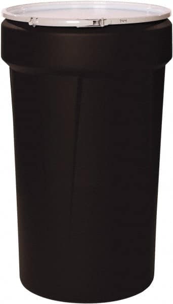 Eagle - 55 Gallon Black Tapered Cylinder Polyethylene Open Head Drum - 39-1/8" High x 23-3/4" Diam - Caliber Tooling