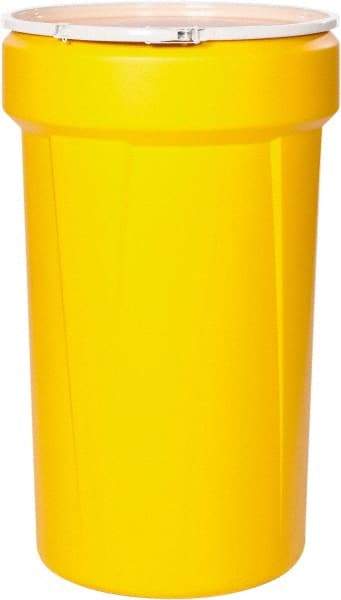 Eagle - 55 Gallon Yellow Tapered Cylinder Polyethylene Open Head Drum - 39-1/8" High x 23-3/4" Diam - Caliber Tooling