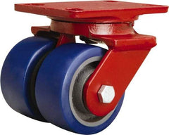 Hamilton - 4" Diam x 2" Wide x 5-5/8" OAH Top Plate Mount Swivel Caster - Polyurethane Mold onto Cast Iron Center, 1,200 Lb Capacity, Sealed Precision Ball Bearing, 4-1/2 x 6-1/2" Plate - Caliber Tooling