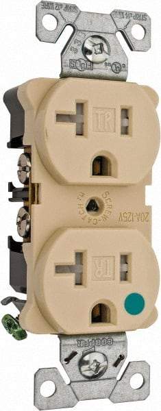 Cooper Wiring Devices - 125 VAC, 20 Amp, 5-20R NEMA Configuration, Ivory, Hospital Grade, Self Grounding Duplex Receptacle - 1 Phase, 2 Poles, 3 Wire, Flush Mount, Chemical, Impact and Tamper Resistant - Caliber Tooling