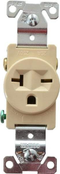 Cooper Wiring Devices - 250 VAC, 20 Amp, 6-20R NEMA Configuration, Ivory, Industrial Grade, Self Grounding Single Receptacle - 1 Phase, 2 Poles, 3 Wire, Flush Mount, Chemical, Heat and Impact Resistant - Caliber Tooling