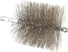 Schaefer Brush - 4-1/2" Brush Length, 4-1/2" Diam, Double Stem, Double Spiral Tube Brush - 7-1/4" Long, Stainless Steel, 1/4" NPSM Male Connection - Caliber Tooling