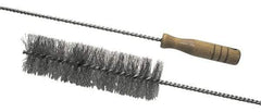 Schaefer Brush - 2-1/8" Diam, 7" Bristle Length, Boiler & Furnace Stainless Steel Brush - Standard Wood Handle, 48" OAL - Caliber Tooling