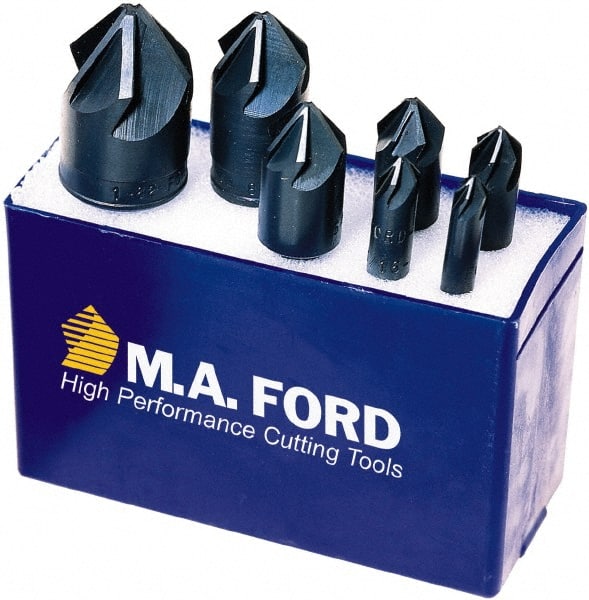 M.A. Ford - 7 Piece, 1/4 to 1" Head Diam, 120° Included Angle, Single End Countersink Set - Caliber Tooling