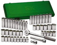 SK - 47 Piece 1/2" Drive Deep Well Socket Set - 6 Points, 1/2" to 1-1/2" (10mm to 24mm) Range, Inch/Metric Measurement Standard - Caliber Tooling