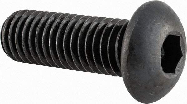 Made in USA - 1/2-13 UNC Hex Socket Drive, Button Screw - Alloy Steel, Black Oxide Finish, Fully Threaded, 1-1/2" Length Under Head - Caliber Tooling