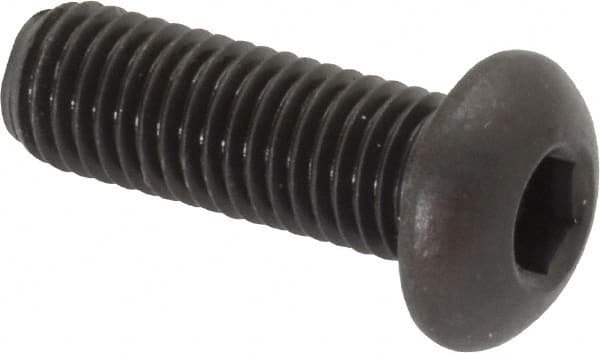 Made in USA - 1/4-28 UNF Hex Socket Drive, Button Screw - Alloy Steel, Black Oxide Finish, Fully Threaded, 3/4" Length Under Head - Caliber Tooling