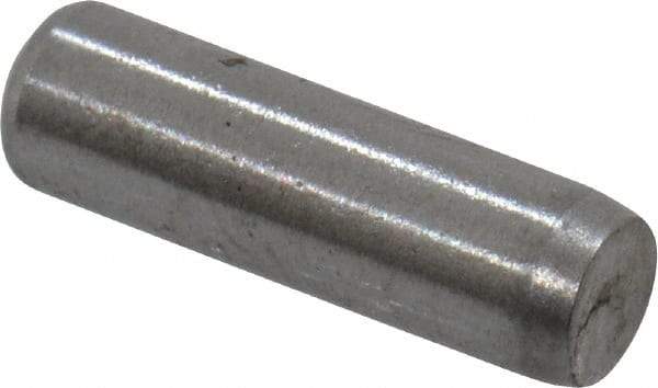 Made in USA - 3/32" Diam x 5/16" Pin Length Grade 8 Alloy Steel Standard Dowel Pin - Bright Finish, 1 Beveled & 1 Rounded End - Caliber Tooling