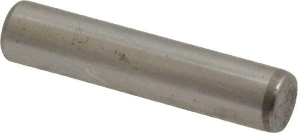 Made in USA - 3/16" Diam x 7/8" Pin Length Grade 8 Alloy Steel Standard Dowel Pin - Bright Finish, C 47-58 & C 60 (Surface) Hardness, 4,150 Lb (Single Shear), 8,300 Lb (Double Shear) Breaking Strength, 1 Beveled & 1 Rounded End - Caliber Tooling