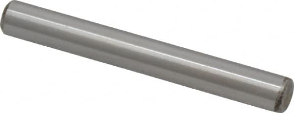 Made in USA - 1/4" Diam x 2" Pin Length Grade 8 Alloy Steel Standard Dowel Pin - Bright Finish, C 47-58 & C 60 (Surface) Hardness, 14,720 Lb (Double Shear), 7,360 Lb (Single Shear) Breaking Strength, 1 Beveled & 1 Rounded End - Caliber Tooling