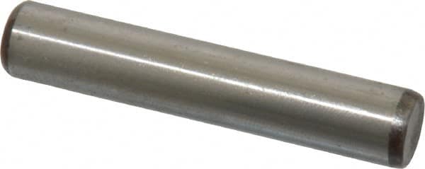 Made in USA - 3/8" Diam x 2" Pin Length Grade 8 Alloy Steel Standard Dowel Pin - Bright Finish, C 47-58 & C 60 (Surface) Hardness, 16,550 Lb (Single Shear), 33,100 Lb (Double Shear) Breaking Strength, 1 Beveled & 1 Rounded End - Caliber Tooling