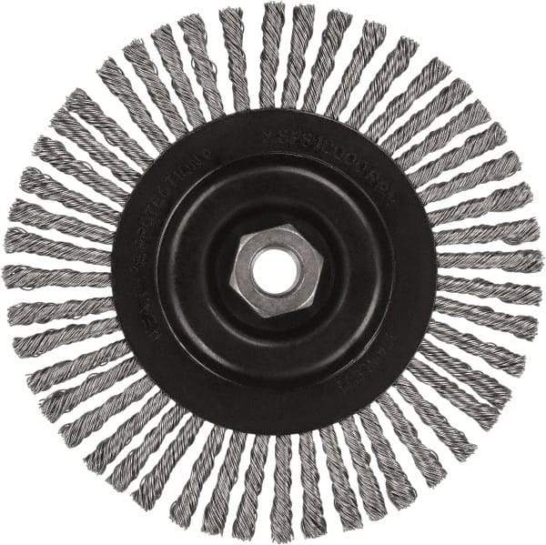 DeWALT - 6-1/2" OD, 5/8-11 Arbor Hole, Stringer Bead Stainless Steel Wheel Brush - 3/8" Face Width, 7/8" Trim Length, 0.02" Filament Diam, 9,000 RPM - Caliber Tooling