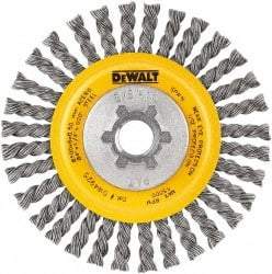 DeWALT - 5" OD, 5/8-11 Arbor Hole, Stringer Bead Steel Wheel Brush - 3/8" Face Width, 7/8" Trim Length, 0.02" Filament Diam, 12,000 RPM - Caliber Tooling