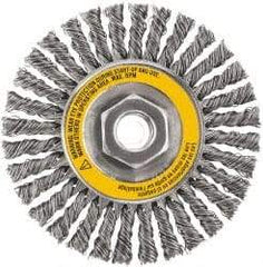 DeWALT - 4" OD, 5/8-11 Arbor Hole, Stringer Bead Stainless Steel Wheel Brush - 3/8" Face Width, 7/8" Trim Length, 0.02" Filament Diam, 20,000 RPM - Caliber Tooling