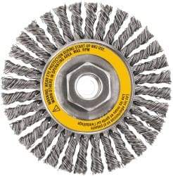 DeWALT - 5" OD, 5/8-11 Arbor Hole, Stringer Bead Steel Wheel Brush - 3/8" Face Width, 7/8" Trim Length, 0.02" Filament Diam, 12,000 RPM - Caliber Tooling