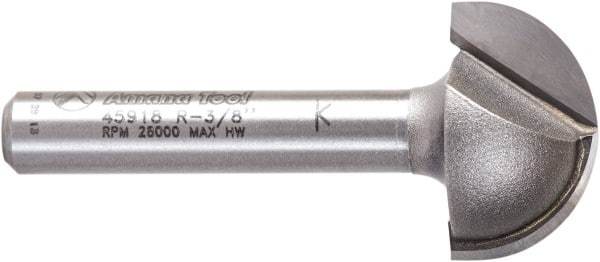 Amana Tool - 3/4" Cut Diam, 7/16" Length of Cut, 2 Flute Core Box Edge Profile Router Bit - Carbide-Tipped, 1/4" Shank Diam, 1-3/4" OAL, Uncoated - Caliber Tooling