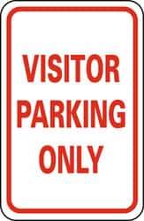 NMC - "Visitor Parking Only", 12" Wide x 18" High, Aluminum Parking Lot Traffic Signs - 0.063" Thick, Red on White, Rectangle, Post Mount - Caliber Tooling