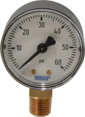 Wika - 2" Dial, 1/4 Thread, 0-60 Scale Range, Pressure Gauge - Lower Connection Mount, Accurate to 3-2-3% of Scale - Caliber Tooling