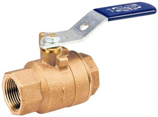 NIBCO - 1-1/4" Pipe, Standard Port, Bronze Standard Ball Valve - 2 Piece, Inline - One Way Flow, FNPT x FNPT Ends, Lever with Memory Stop Handle, 600 WOG, 150 WSP - Caliber Tooling