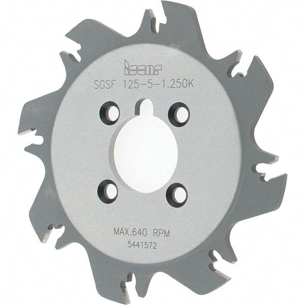 Iscar - Arbor Hole Connection, 1.36" Depth of Cut, 4.92" Cutter Diam, 1-1/4" Hole Diam, 8 Tooth Indexable Slotting Cutter - SGSF Toolholder, GSFN Insert - Caliber Tooling