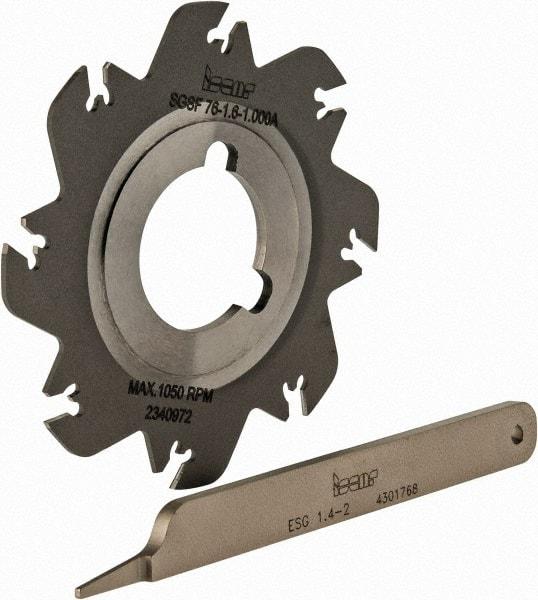 Iscar - Arbor Hole Connection, 0.049" Cutting Width, 0.7" Depth of Cut, 3" Cutter Diam, 1" Hole Diam, 8 Tooth Indexable Slotting Cutter - SGSF Toolholder, GSFN, GSFU Insert - Caliber Tooling