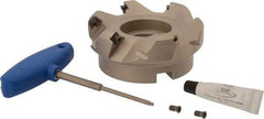 Iscar - 4" Cut Diam, 1-1/2" Arbor Hole, 0.26" Max Depth of Cut, 45° Indexable Chamfer & Angle Face Mill - 6 Inserts, SEK/MT 12... Insert, Right Hand Cut, 6 Flutes, Series F45ST - Caliber Tooling