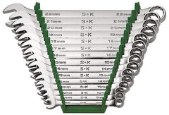 SK - 15 Piece, 1/4 to 1", Combination Wrench Set - Inch System of Measurement, Chrome Finish, Comes in Rack - Caliber Tooling