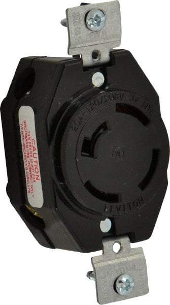 Leviton - 120/208 VAC, 20 Amp, NonNEMA, Ungrounded Receptacle - 4 Poles, 4 Wire, Female End, Black - Caliber Tooling