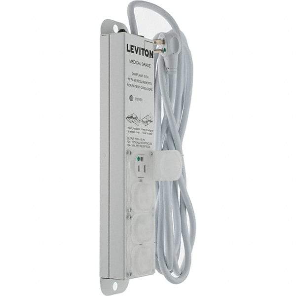 Leviton - 4 Outlets, 125 VAC15 Amps, 15' Cord, Standard Power Outlet Strip - Wall/Surface Mount, 5-20 NEMA Configuration, 1' Strip, UL 60601-1 - Caliber Tooling