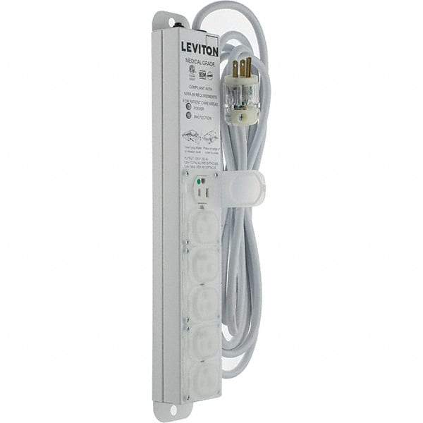 Leviton - 6 Outlets, 125 VAC15 Amps, 15' Cord, Surge Power Outlet Strip - Wall/Surface Mount, 5-20 NEMA Configuration, 1-1/4' Strip, UL 60601-1 - Caliber Tooling