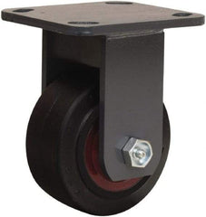 Hamilton - 4" Diam x 2" Wide x 5-5/8" OAH Top Plate Mount Rigid Caster - Rubber Mold on Cast Iron, 300 Lb Capacity, Straight Roller Bearing, 4 x 4-1/2" Plate - Caliber Tooling