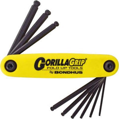 Bondhus - 9 Piece Fold-Up Ball End Hex Key Set - Hex Range 5/64 to 1/4", Protanium High Torque Steel - Caliber Tooling