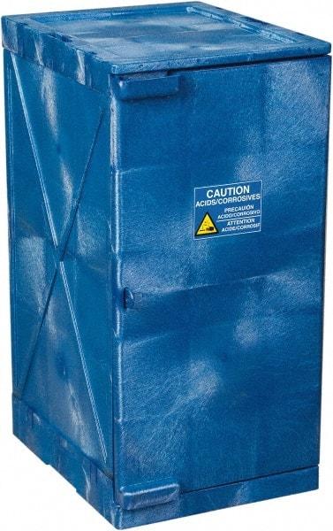 Eagle - 1 Door, 2 Shelf, Blue HDPE Stackable Safety Cabinet for Corrosive Chemicals - 36" High x 18" Wide x 22" Deep, Manual Closing Door, Hole for Lock, 12 Gal Capacity - Caliber Tooling