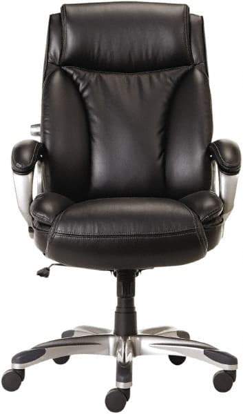 ALERA - 44-1/8 to 47" High Executive High Back Leather Chair - 27" Wide x 30-3/8" Deep, Leather Seat, Black - Caliber Tooling