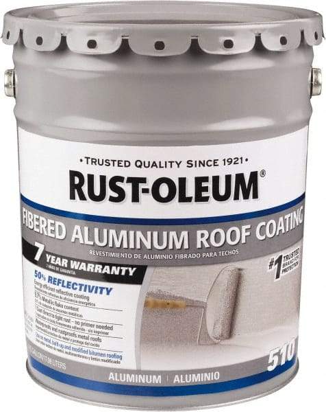 Rust-Oleum - 5 Gal Pail Aluminum Fibered Aluminum Roof Coating - 50 Sq Ft/Gal Coverage, 459 g/L VOC Content, Mildew Resistant, Long Term Durability & Weather Resistance - Caliber Tooling