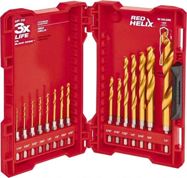 Drill Bit Set: Hex Shank Drill Bits, 135 °, Steel TiN, Split-Point, Hex Shank