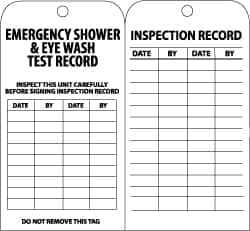 NMC - 3" High x 6" Long, EMERGENCY SHOWER & EYE WASH TEST RECORD, English Safety & Facility Inspection Tag - Tag Header: Notice, 2 Sides, Black & White Paper - Caliber Tooling