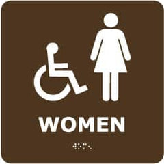 NMC - Women, 8" Wide x 8" High, Plastic Sign - English, Braille, White on Brown, Wall Mount - Caliber Tooling