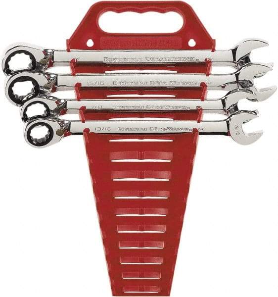 GearWrench - 4 Piece, 13/16" to 1", 12 Point Ratcheting Combination Wrench Set - Inch Measurement Standard, Chrome Finish, Comes in Plastic Rack - Caliber Tooling