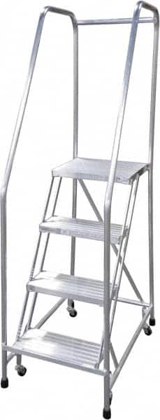 Cotterman - 70" 4 Step Rolling Warehouse Ladder - Rolling Safety Ladder, 350 Lb Capacity, 40" Platform Height, 22" Base Width x 36" Base Depth, Serrated - Caliber Tooling