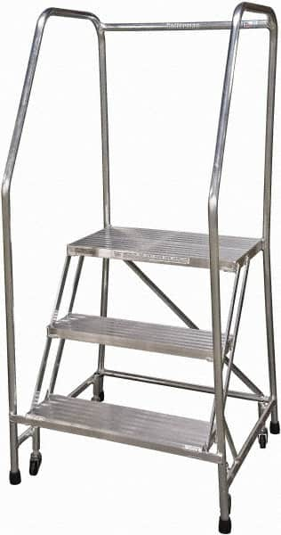 Cotterman - 60" 3 Step Rolling Warehouse Ladder - Rolling Safety Ladder, 350 Lb Capacity, 30" Platform Height, 30" Base Width x 29" Base Depth, Serrated - Caliber Tooling